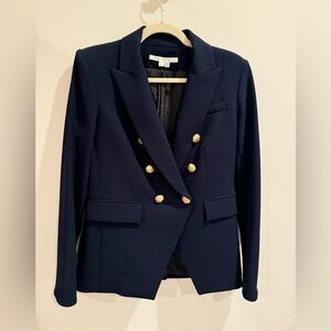 Veronica Beard Miller Dickey blazer in Navy with gold buttons.